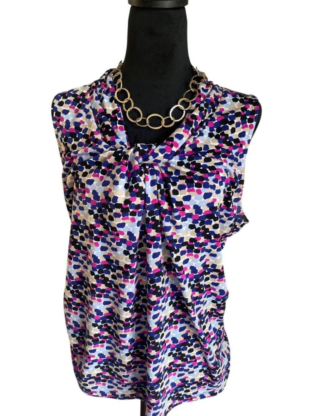 Ann Taylor Knot Neck Tank Top Women's M Sleeveless Multicolor Abstract Print